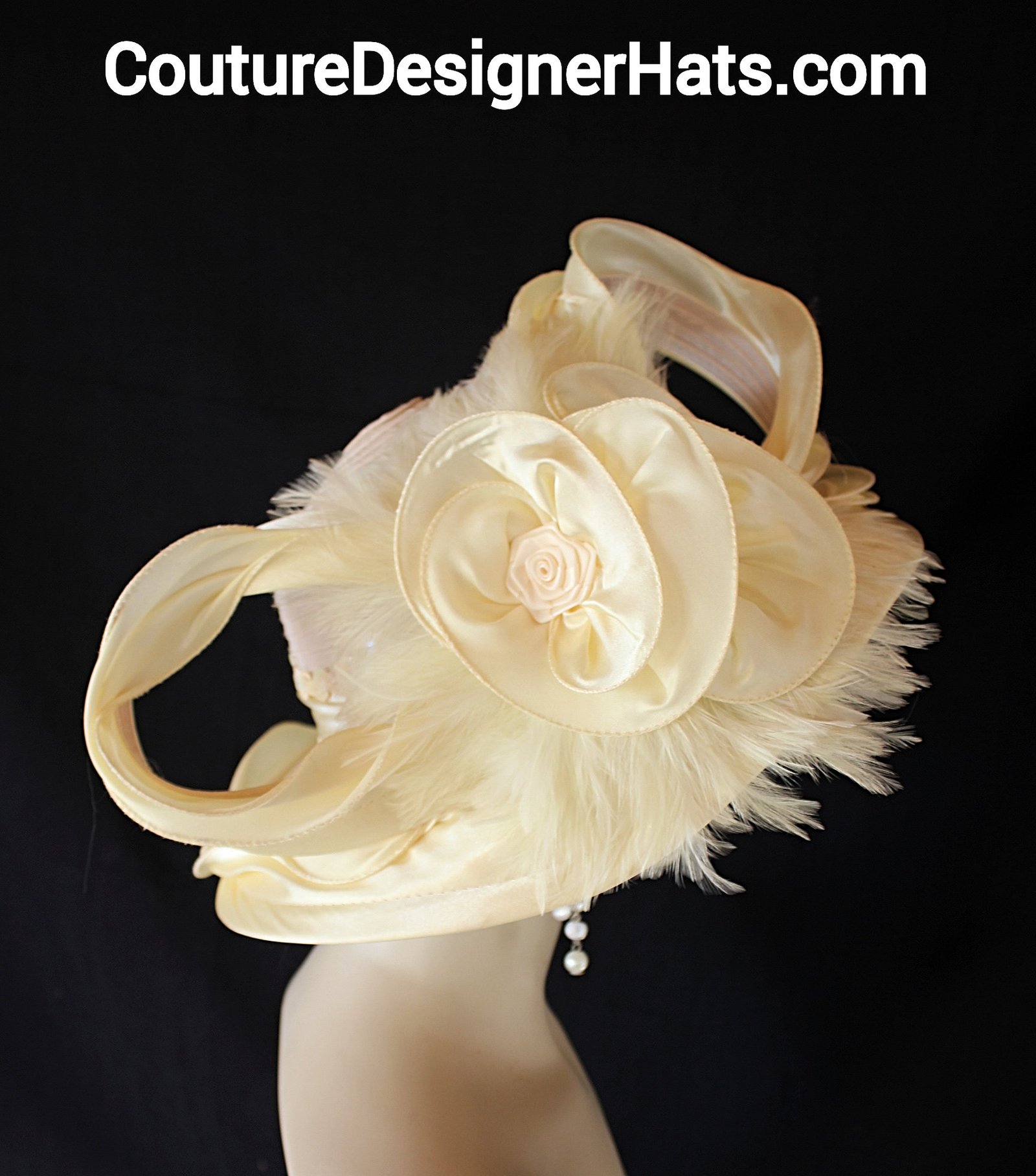 Banana Yellow Beige Satin Dress Hat Women, Haute Couture Avant Garde Designer Hat, Royal Ascot Hat, NYFashionHats, Formal Wedding Church Hat - Image 6