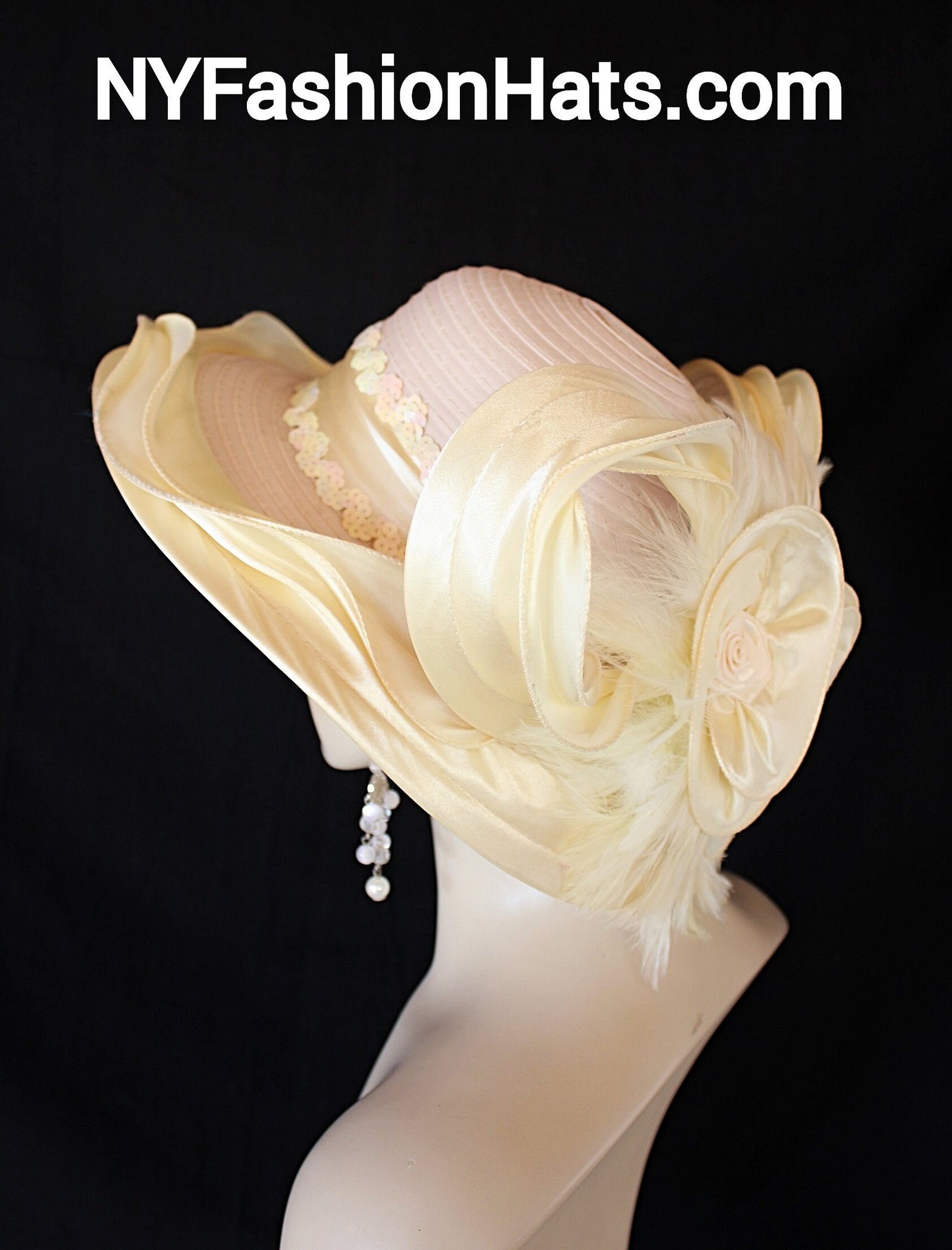 Banana Yellow Beige Satin Dress Hat Women, Haute Couture Avant Garde Designer Hat, Royal Ascot Hat, NYFashionHats, Formal Wedding Church Hat - Image 7