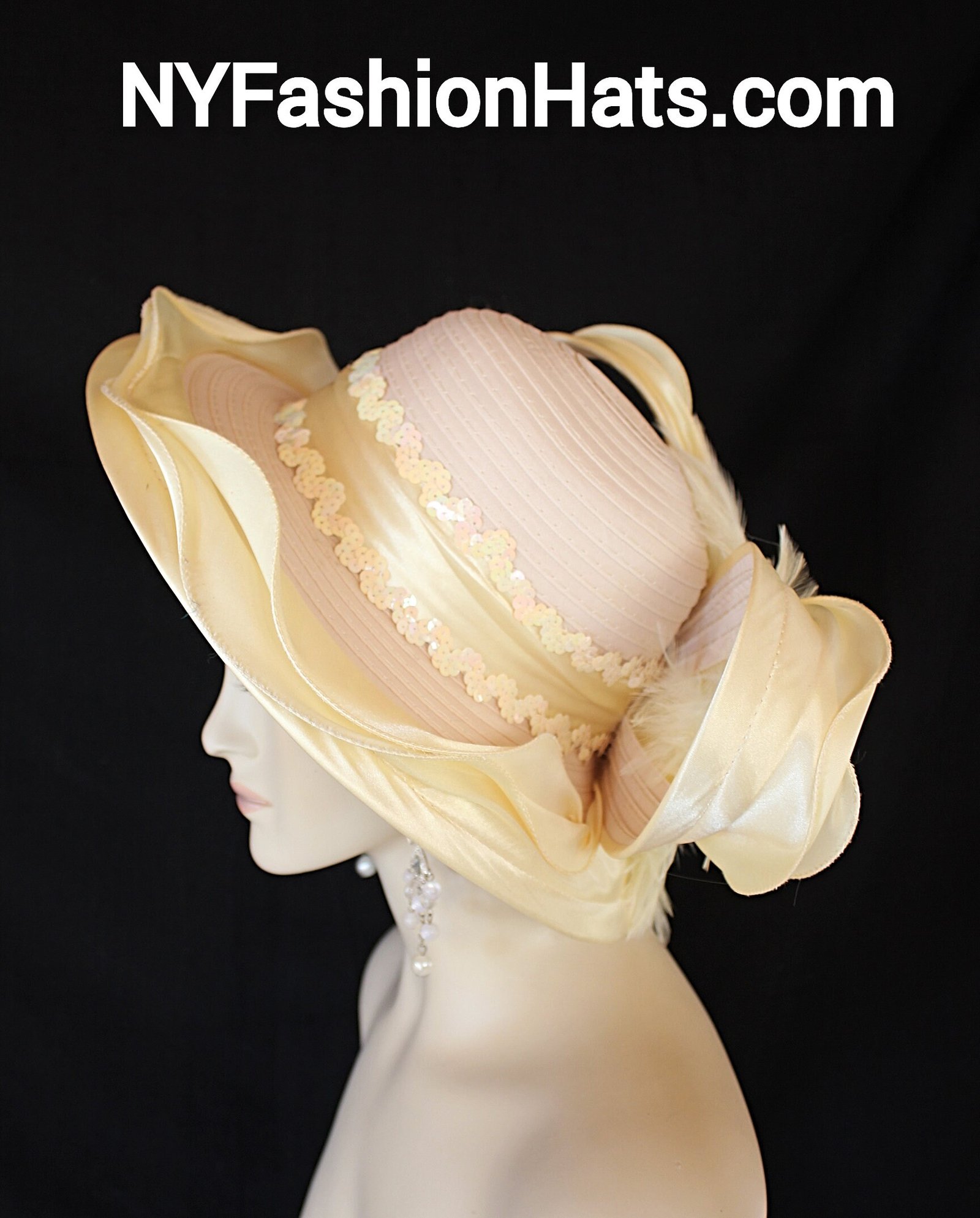 Banana Yellow Beige Satin Dress Hat Women, Haute Couture Avant Garde Designer Hat, Royal Ascot Hat, NYFashionHats, Formal Wedding Church Hat - Image 8