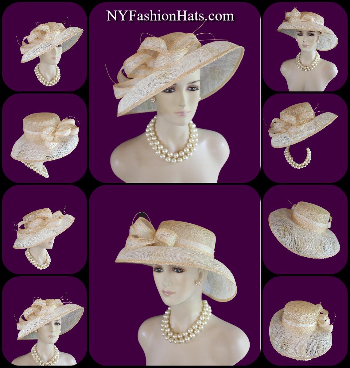 Beige Natural White Sinamay Straw Hat Women, Formal Wedding Dress Hat, Cruise Wear Sun Hat Vacation, Hats For Horse Races, NYFashionHats - Image 2