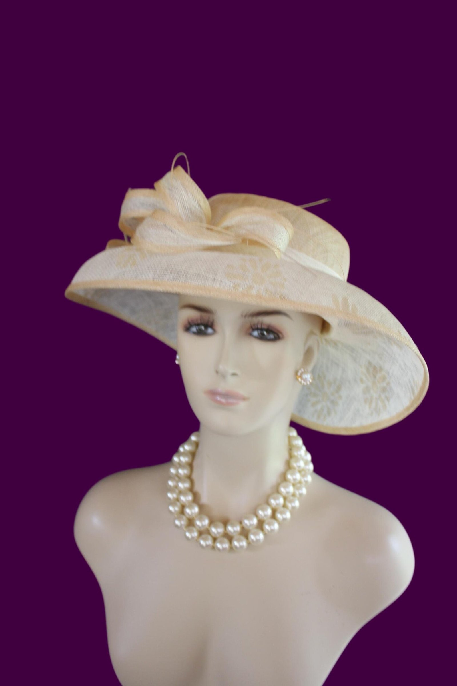 Beige Natural White Sinamay Straw Hat Women, Formal Wedding Dress Hat, Cruise Wear Sun Hat Vacation, Hats For Horse Races, NYFashionHats - Image 3