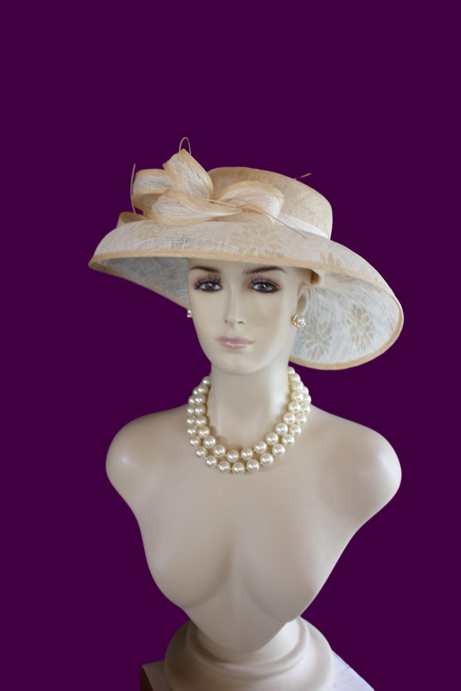 Beige Natural White Sinamay Straw Hat Women, Formal Wedding Dress Hat, Cruise Wear Sun Hat Vacation, Hats For Horse Races, NYFashionHats - Image 4