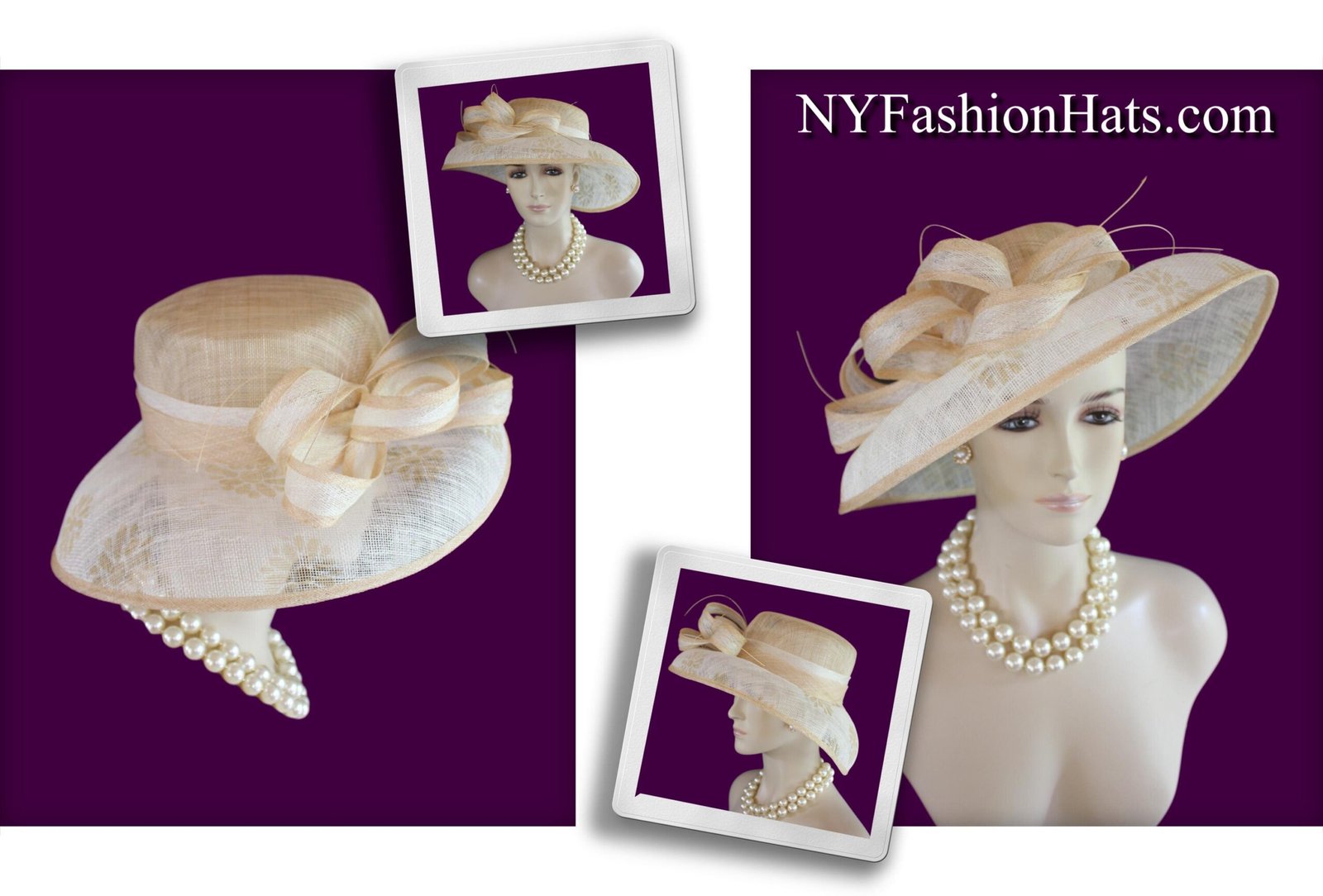 Beige Natural White Sinamay Straw Hat Women, Formal Wedding Dress Hat, Cruise Wear Sun Hat Vacation, Hats For Horse Races, NYFashionHats - Image 7