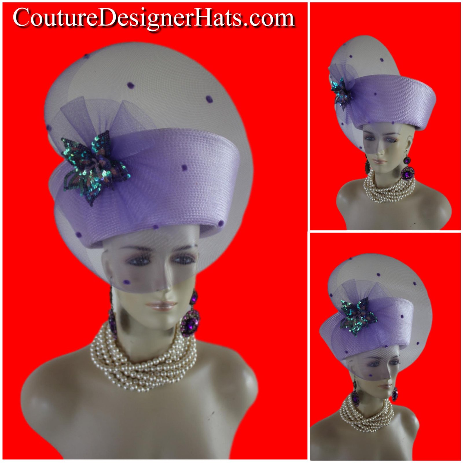 Lavender Purple Haute Couture High Crown Nefertiti Style Pillbox Hat, Formal Wedding Dress Mother Of The Bride Hat, NYFashionHats Headdress - Image 3