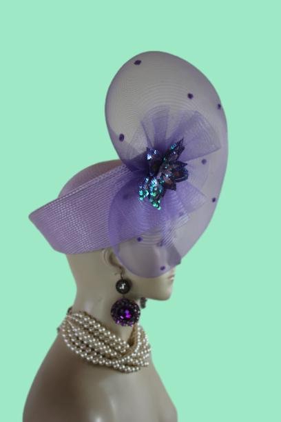 Lavender Purple Haute Couture High Crown Nefertiti Style Pillbox Hat, Formal Wedding Dress Mother Of The Bride Hat, NYFashionHats Headdress - Image 6