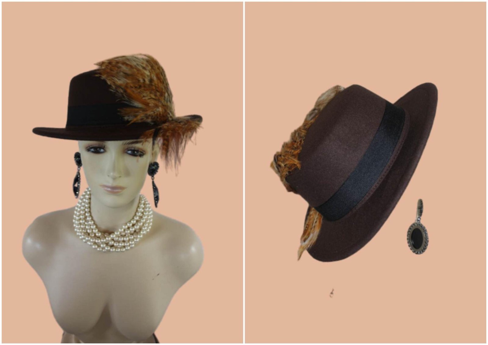 Brown Felt Bolero Gaucho Hat, Boater Gondola Fedora Hat, Beige Gold Tan Haute Couture Designer Fashion Hat, Wedding Dress Causal Formal Hats - Image 3