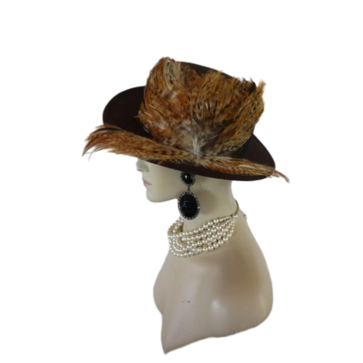 Brown Felt Bolero Gaucho Hat, Boater Gondola Fedora Hat, Beige Gold Tan Haute Couture Designer Fashion Hat, Wedding Dress Causal Formal Hats - Image 6