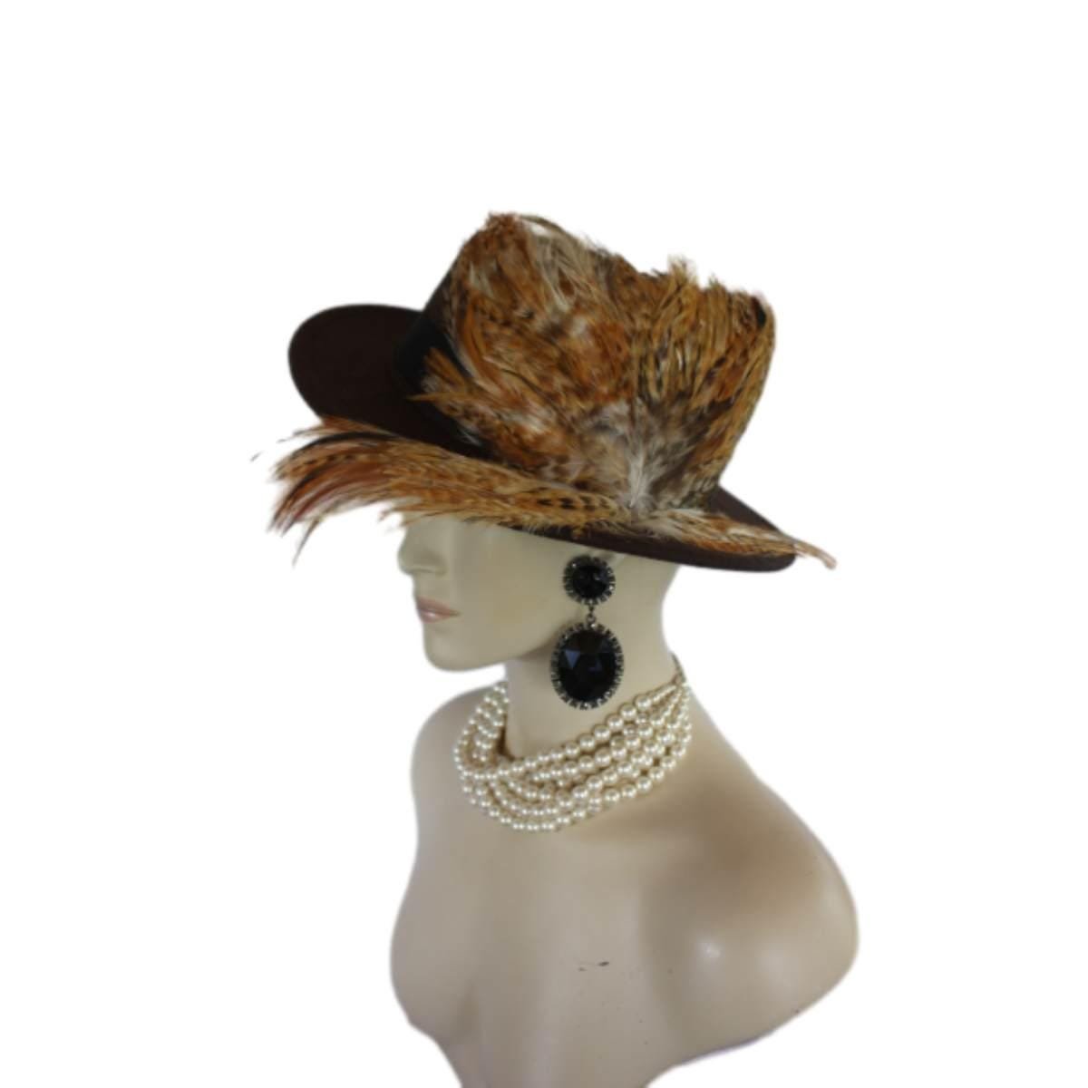 Brown Felt Bolero Gaucho Hat, Boater Gondola Fedora Hat, Beige Gold Tan Haute Couture Designer Fashion Hat, Wedding Dress Causal Formal Hats - Image 7