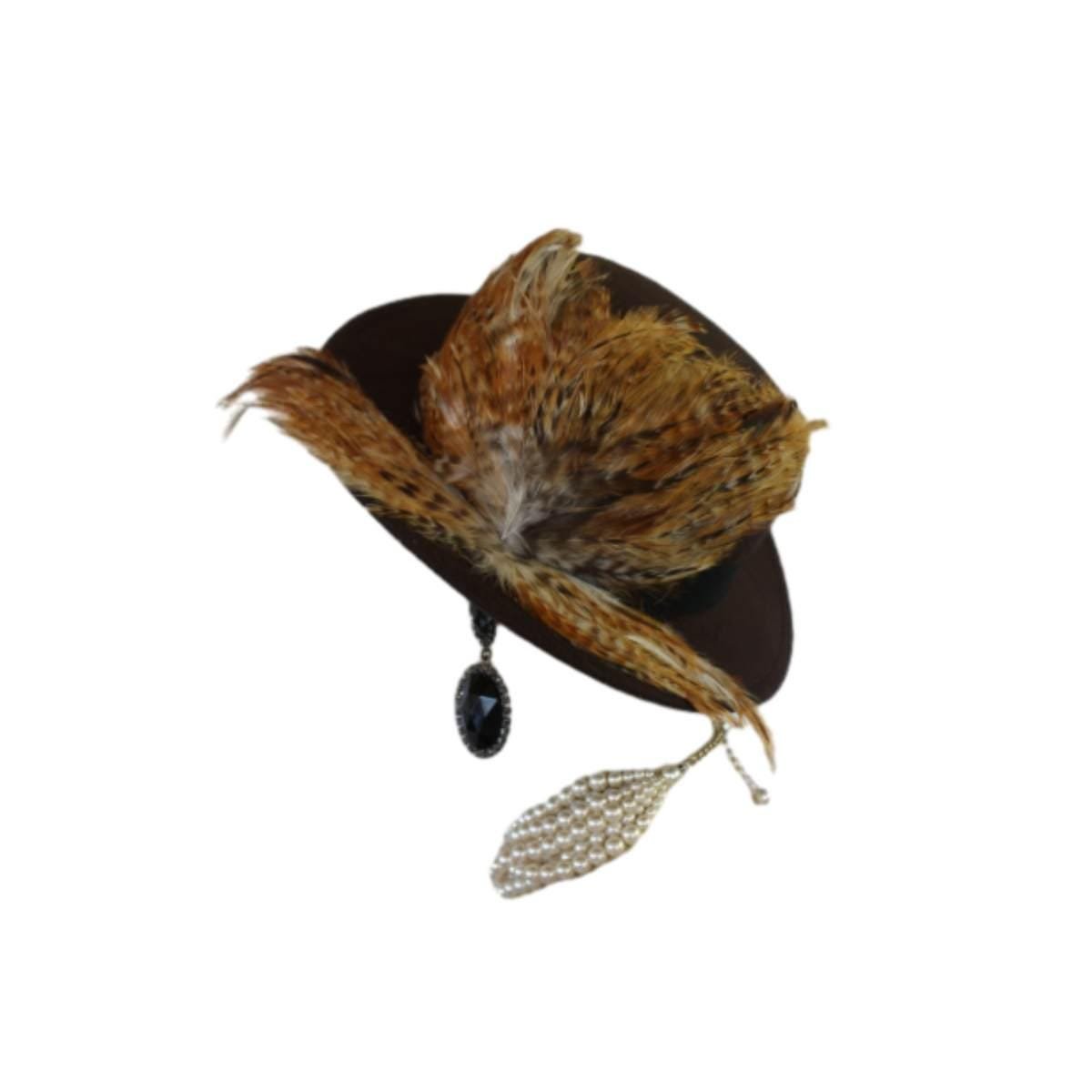 Brown Felt Bolero Gaucho Hat, Boater Gondola Fedora Hat, Beige Gold Tan Haute Couture Designer Fashion Hat, Wedding Dress Causal Formal Hats - Image 9