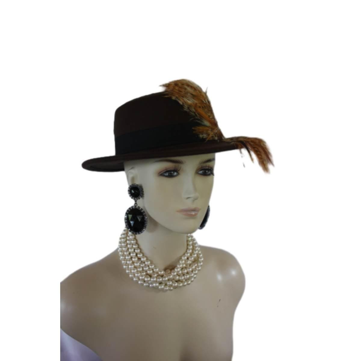 Brown Felt Bolero Gaucho Hat, Boater Gondola Fedora Hat, Beige Gold Tan Haute Couture Designer Fashion Hat, Wedding Dress Causal Formal Hats - Image 10