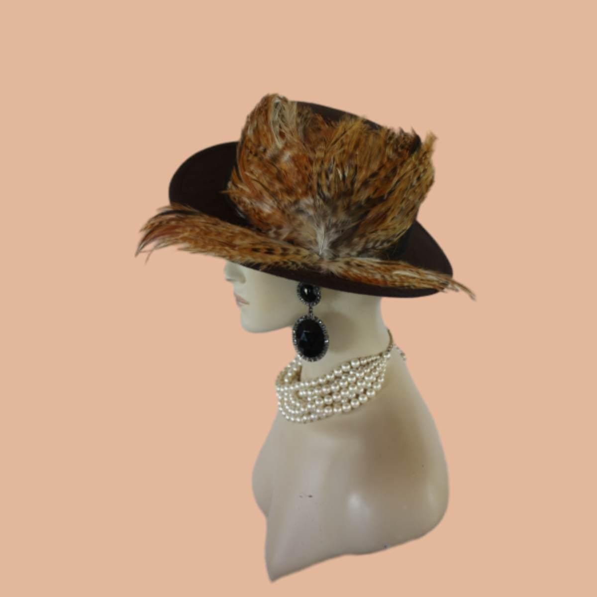 Brown Felt Bolero Gaucho Hat, Boater Gondola Fedora Hat, Beige Gold Tan Haute Couture Designer Fashion Hat, Wedding Dress Causal Formal Hats - Image 11