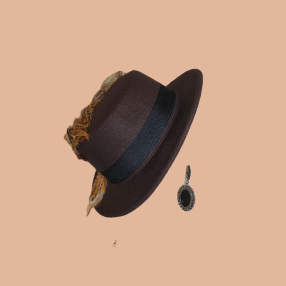Brown Felt Bolero Gaucho Hat, Boater Gondola Fedora Hat, Beige Gold Tan Haute Couture Designer Fashion Hat, Wedding Dress Causal Formal Hats - Image 13