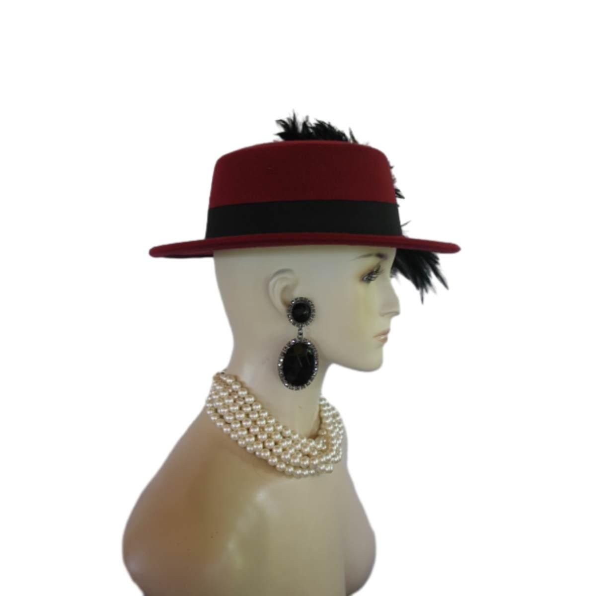 Burgundy Black Felt Bolero Gaucho Dress Hat, Boater Gondola Fedora Fashion Hat, Avant Garde Hat, Haute Couture Designer Hat, Wedding - Image 9