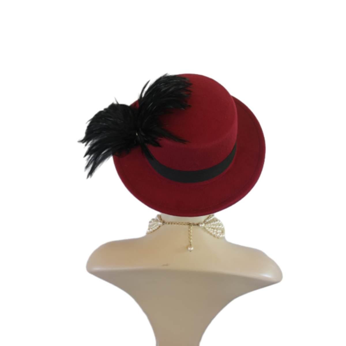 Burgundy Black Felt Bolero Gaucho Dress Hat, Boater Gondola Fedora Fashion Hat, Avant Garde Hat, Haute Couture Designer Hat, Wedding - Image 13