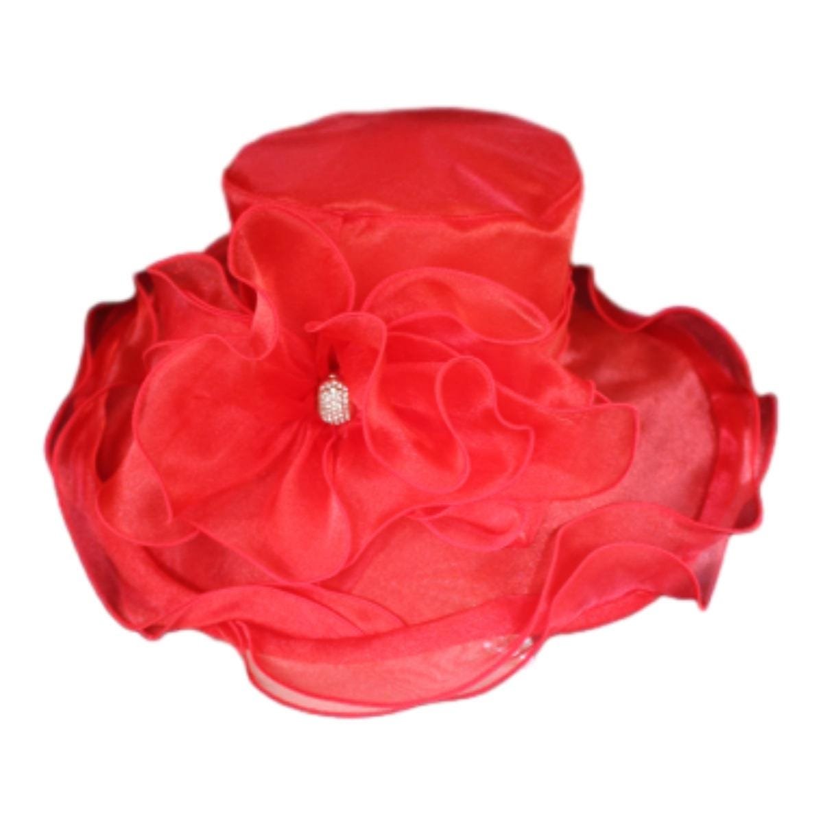 Red Big Ruffle Brim Organza Wedding Brida Hat, Formal Dress Hat, Mother Of The Bride Hats, Haute Couture Designer Hats, NY Fashion Hats - Image 10