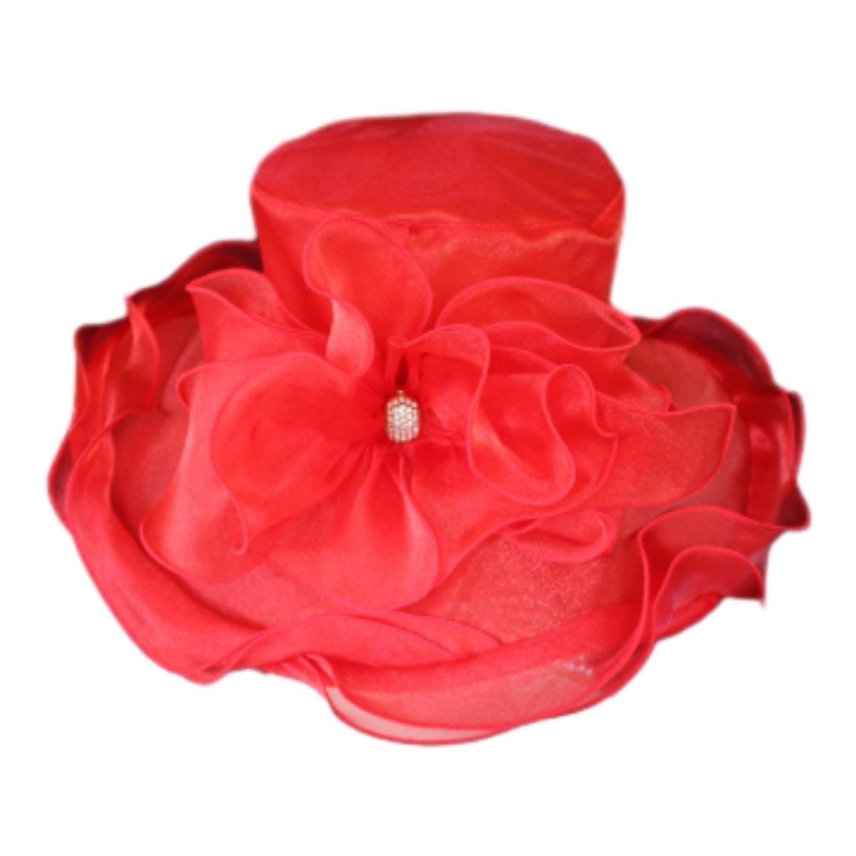 Red Big Ruffle Brim Organza Wedding Brida Hat, Formal Dress Hat, Mother Of The Bride Hats, Haute Couture Designer Hats, NY Fashion Hats - Image 11