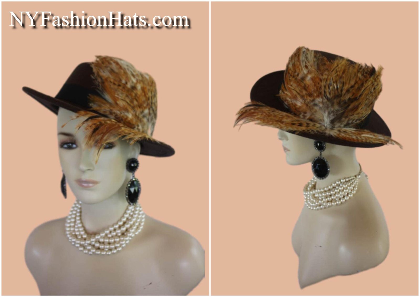 Brown Felt Bolero Gaucho Hat, Boater Gondola Fedora Hat, Beige Gold Tan Haute Couture Designer Fashion Hat, Wedding Dress Causal Formal Hats - Image 5