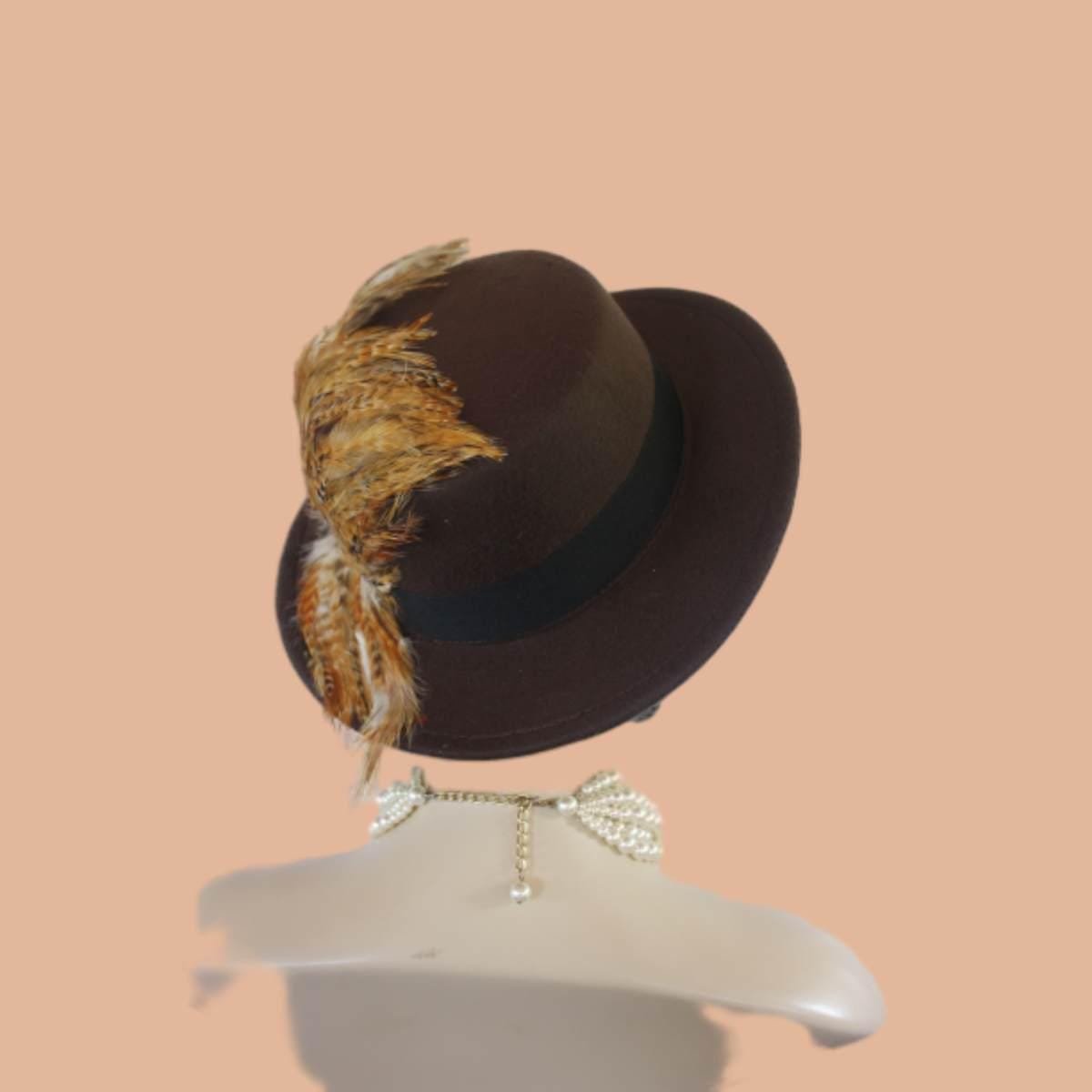 Brown Felt Bolero Gaucho Hat, Boater Gondola Fedora Hat, Beige Gold Tan Haute Couture Designer Fashion Hat, Wedding Dress Causal Formal Hats - Image 12