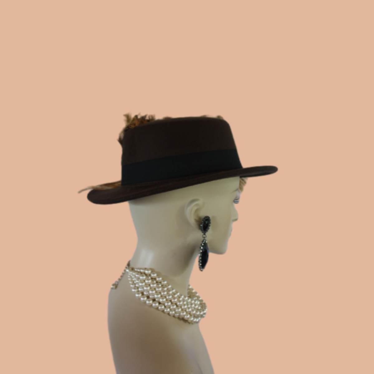 Brown Felt Bolero Gaucho Hat, Boater Gondola Fedora Hat, Beige Gold Tan Haute Couture Designer Fashion Hat, Wedding Dress Causal Formal Hats - Image 14