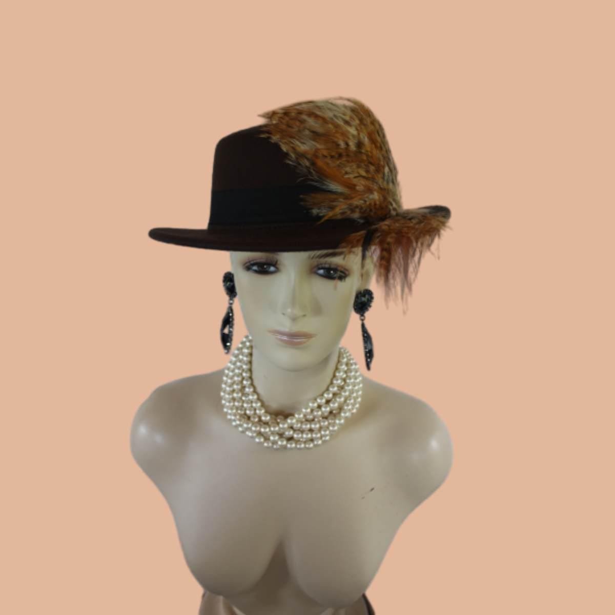 Brown Felt Bolero Gaucho Hat, Boater Gondola Fedora Hat, Beige Gold Tan Haute Couture Designer Fashion Hat, Wedding Dress Causal Formal Hats - Image 15