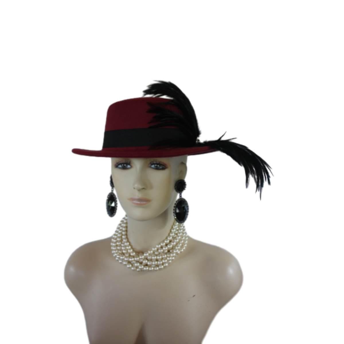 Burgundy Black Felt Bolero Gaucho Dress Hat, Boater Gondola Fedora Fashion Hat, Avant Garde Hat, Haute Couture Designer Hat, Wedding - Image 5