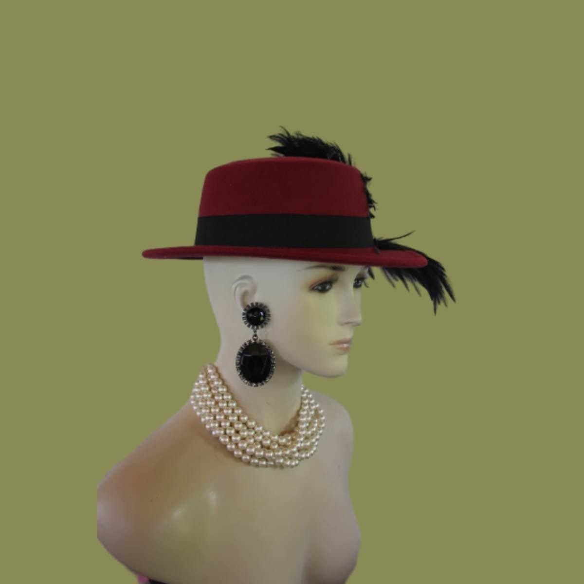 Burgundy Black Felt Bolero Gaucho Dress Hat, Boater Gondola Fedora Fashion Hat, Avant Garde Hat, Haute Couture Designer Hat, Wedding - Image 12