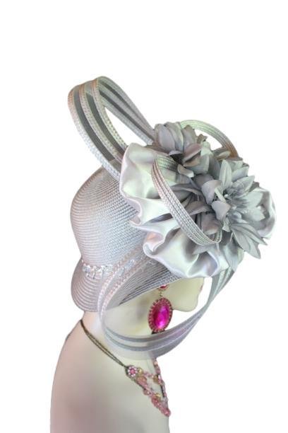 Gray Silver Haute Couture Luxury Avant Garde High Fashion Hat For Women, Formal Wedding Bridal Brides Hat Headpiece, Cocktail Hats Woman, Ladies Church Hats, Designer Hats For Women, NY Fashion Hats Millinery, Mother Of The Bride Hat, Ladies Church Hats, Dress Hats For Women, Kentucky Derby Hats, Hats For Horse Races, Designer Hats For Women, NYFashionHats.com, Easter Hats, Bespoke Hats For Women, Elegant Occasion Hats, Vogue Runway Hats, Hats For Horse Races, Kentucky Derby Hats