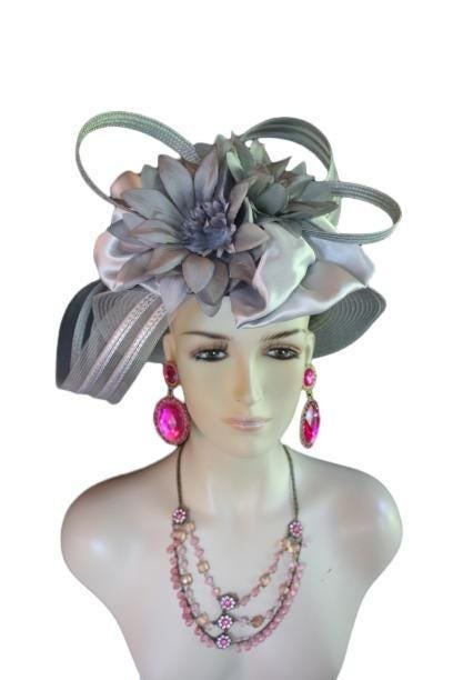 Formal Church Hats, Luncheon Derby Hats, Wedding Bridal Hats Headpiece, Silver Gray Fashion Hat By NYFashionHats.com