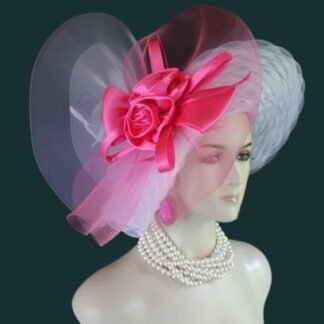 Haute Couture White Hot Pink Wide Brim Designer Fashion Hat, Formal Dress Church Hats, Kentucky Derby Hats, Avant Garde Wedding Bridal Hat