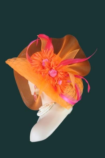 Orange And Hot Pink Kentucky Derby Hat Suited For Horse Races Weddings Formals Dress Up Events