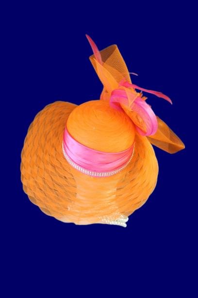 Haute Couture Orange Hot Pink Wide Brim Designer Fashion Hat, Formal Dress Church Hats, Kentucky Derby Hats, Avant Garde, Wedding Bridal Hat - Image 13