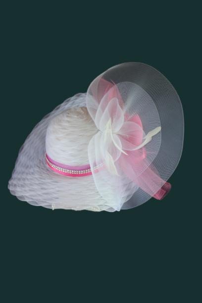Haute Couture White Hot Pink Wide Brim Designer Fashion Hat, Formal Dress Church Hats, Kentucky Derby Hats, Avant Garde Wedding Bridal Hat - Image 11